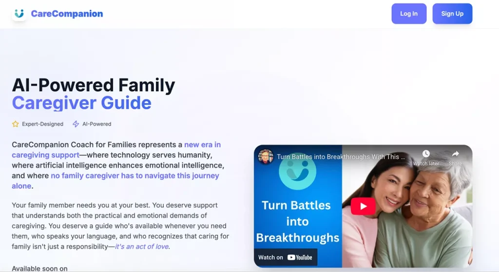 homepage of CareCompanion, one of the top web apps for 2026