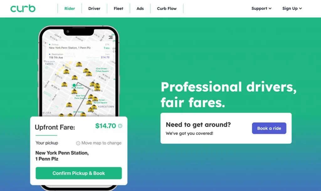  homepage of Curb, a great web app idea