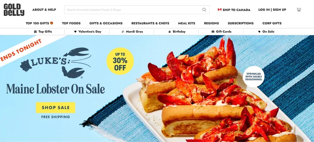 homepage of GoldBelly, one of the top web apps for 2026