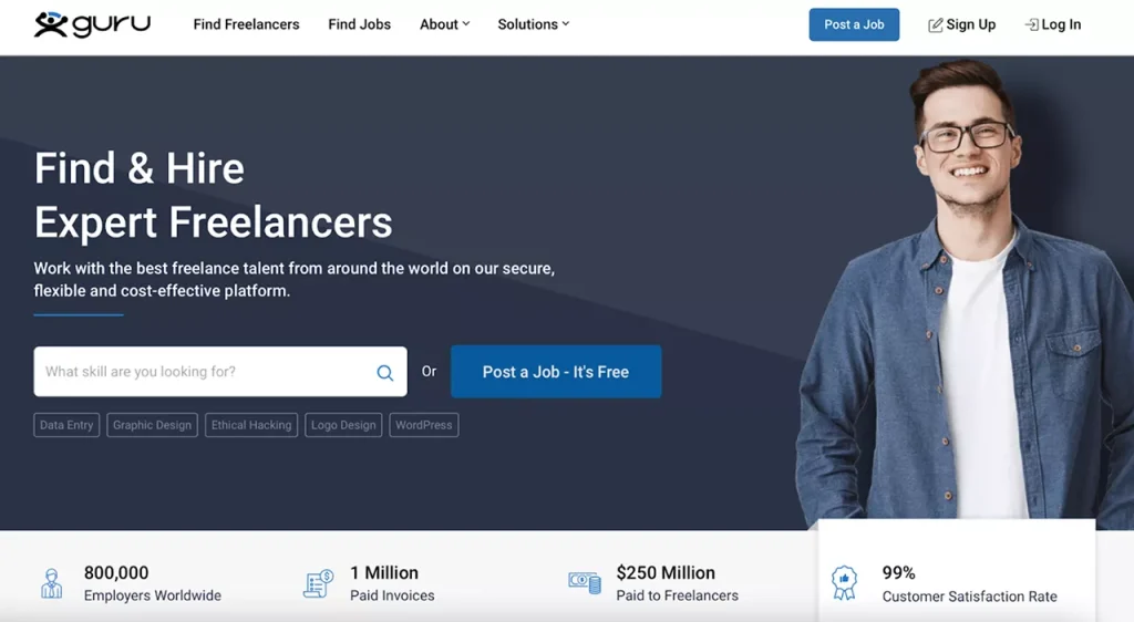 homepage of Guru, a great web app idea to attract users