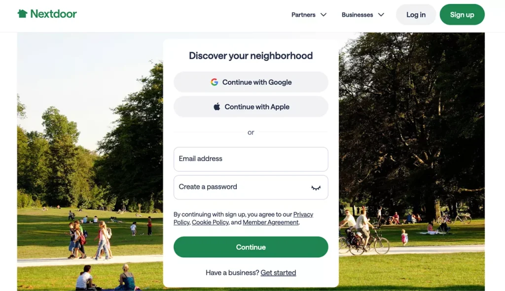 homepage of Nextdoor, a great web app idea to attract users