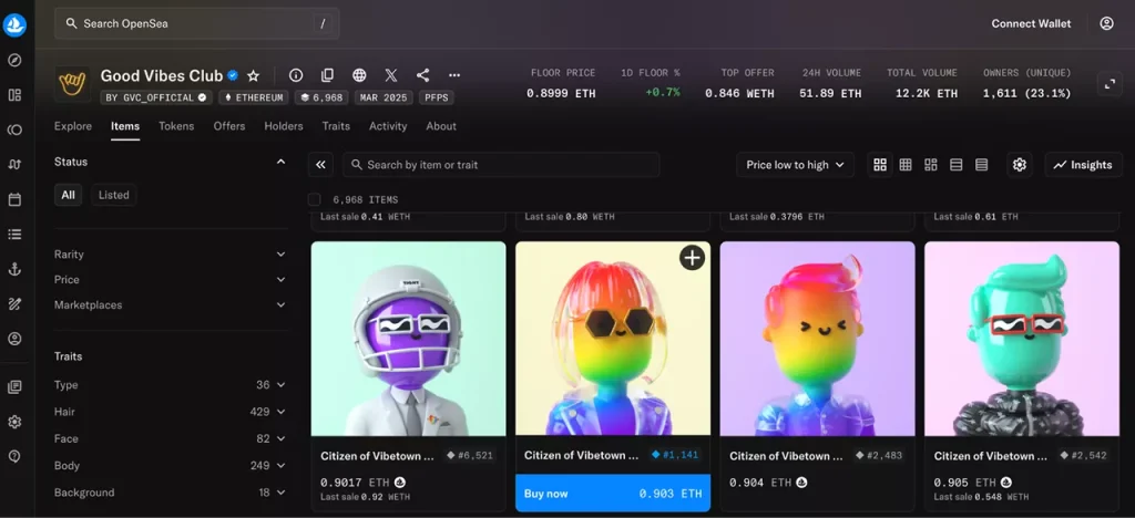 homepage of the OpenSea marketplace