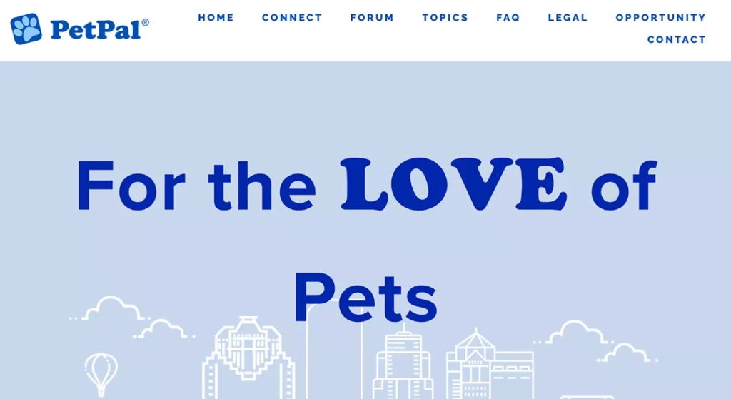 homepage of PetPal, a great web application idea