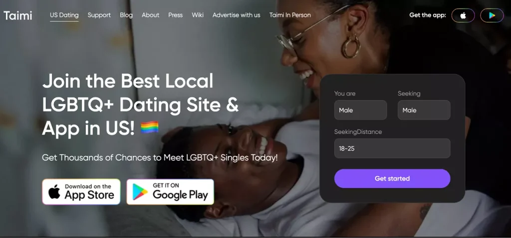 homepage of Taimi, a great web app idea to attract users
