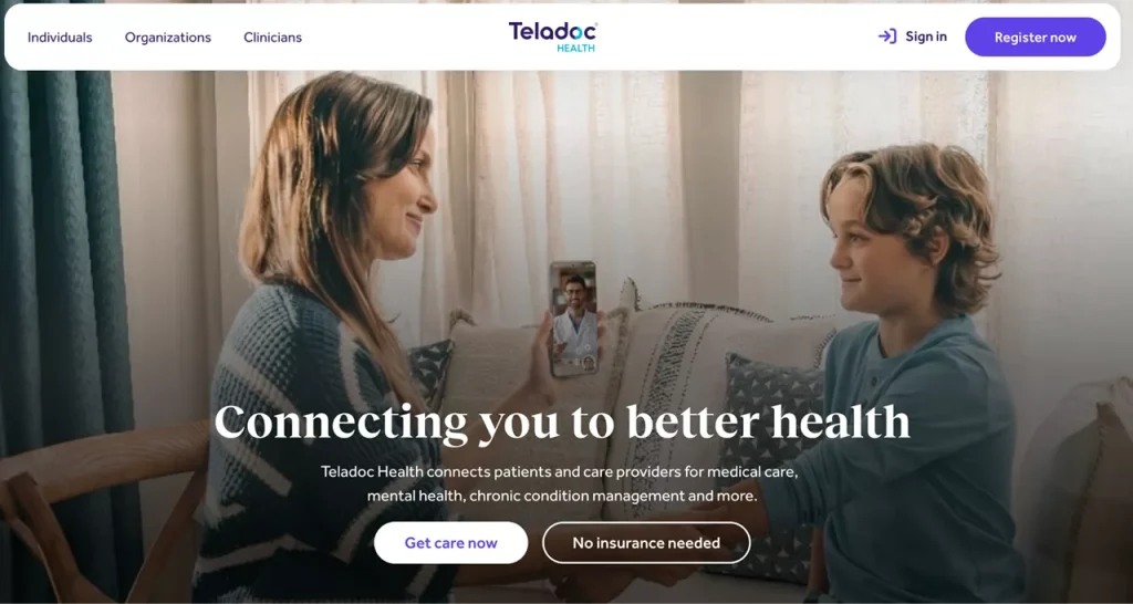 homepage of Teladoc telemedicine platform - one of the top web applications