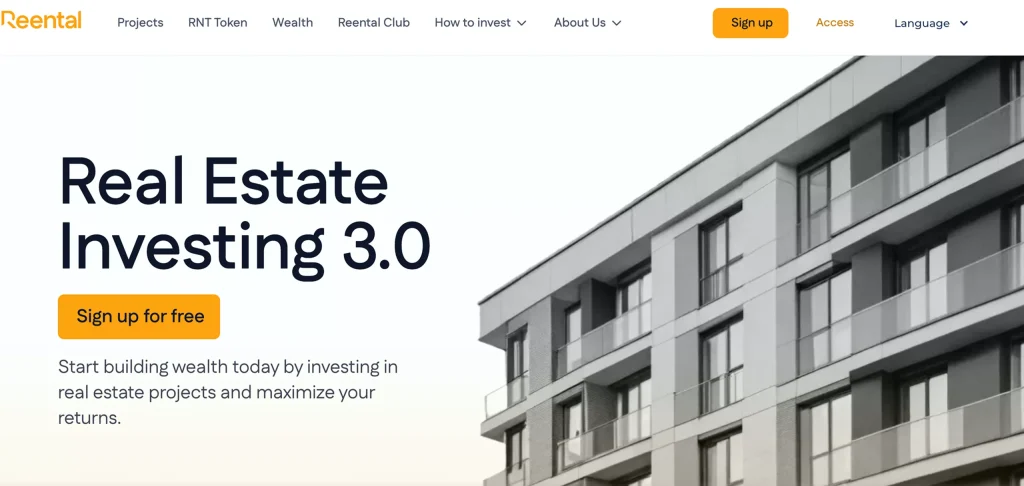 The web page of Reental, a prominent real estate startup