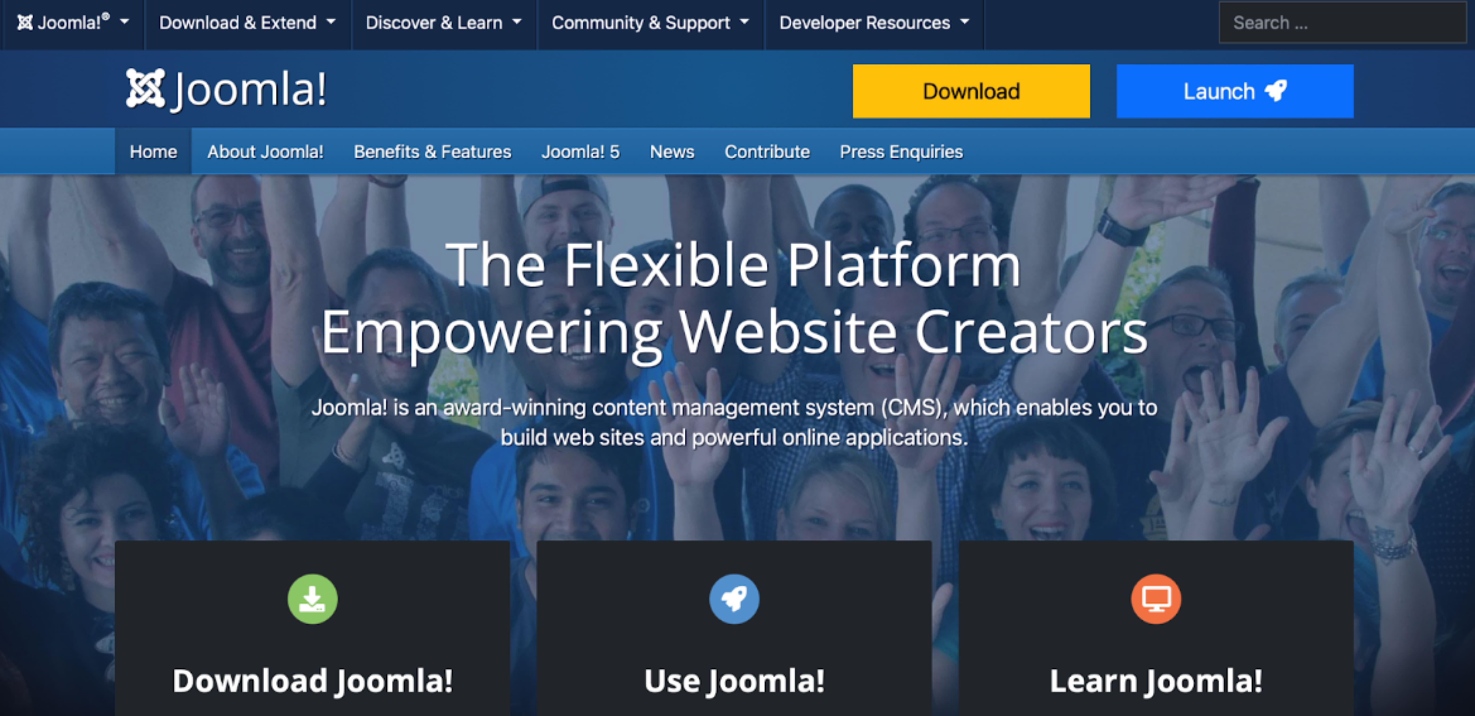 Joomla CMS platform Joomla website home page