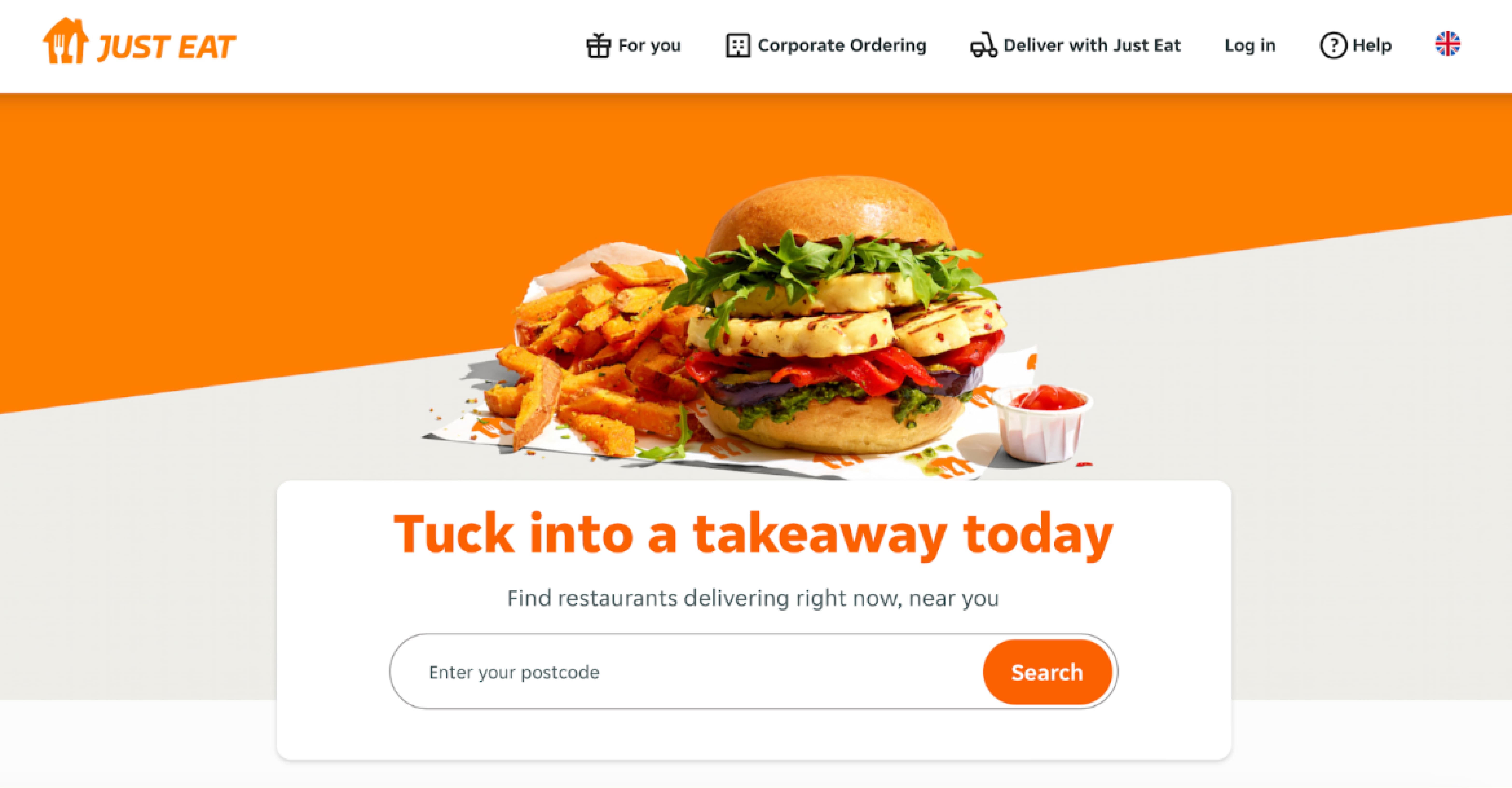 Just Eat delivery app Just Eat main page