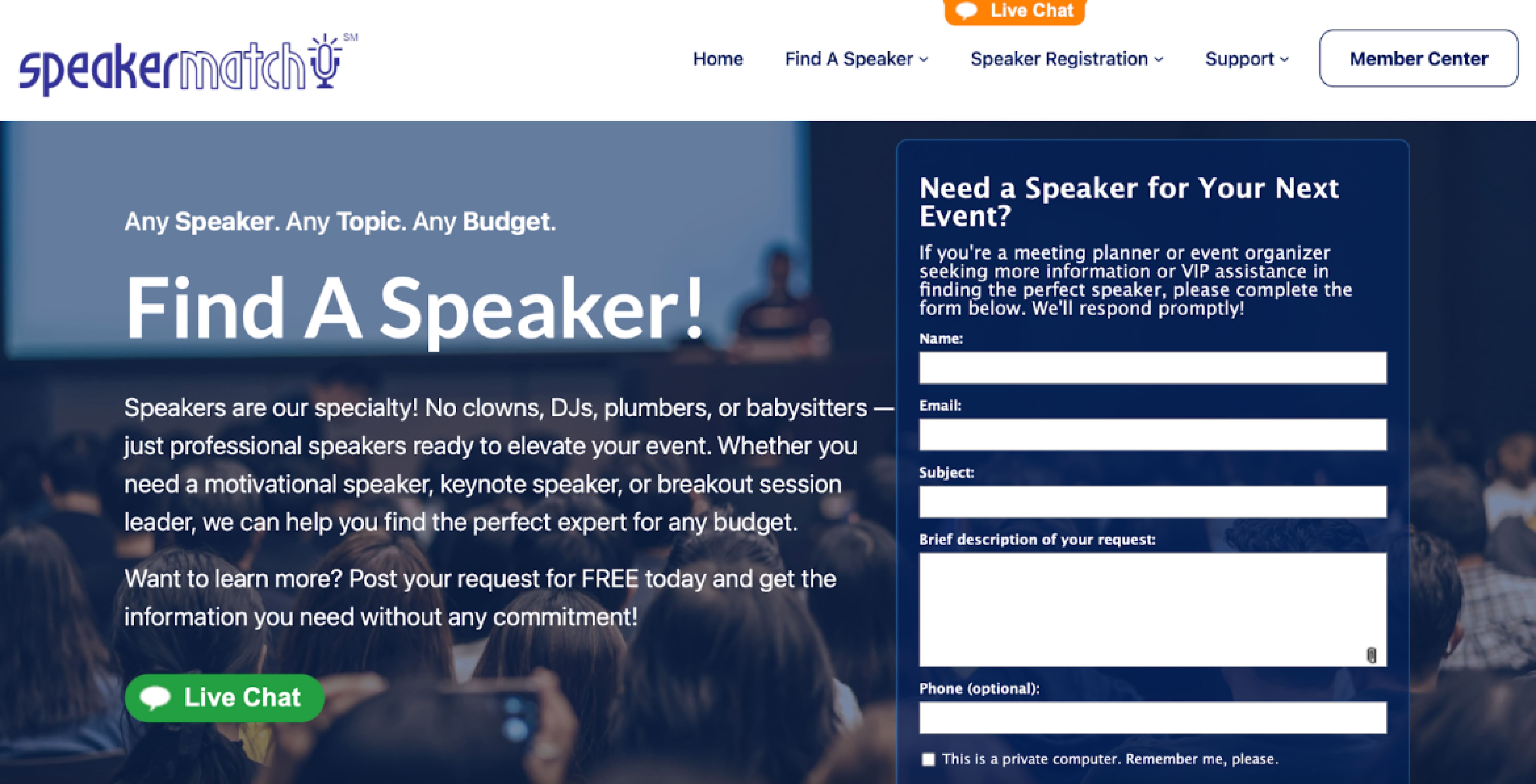 SpeakerMatch web app SpeakerMatch home page