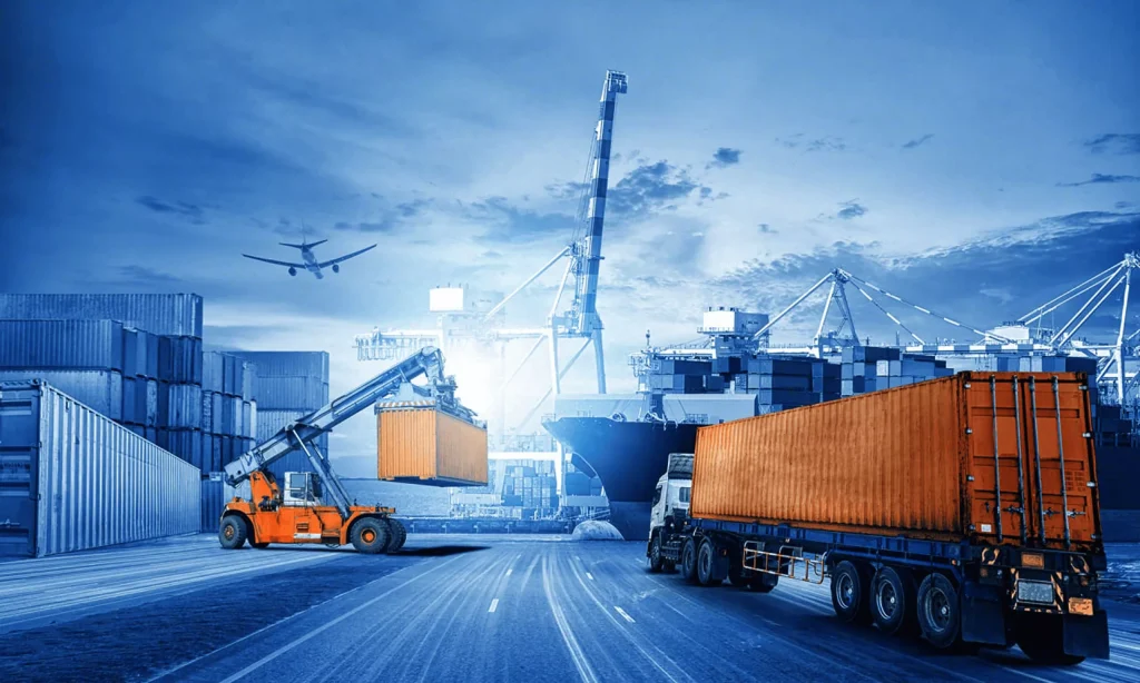 Cargo Logistics Container transport at a seaport terminal