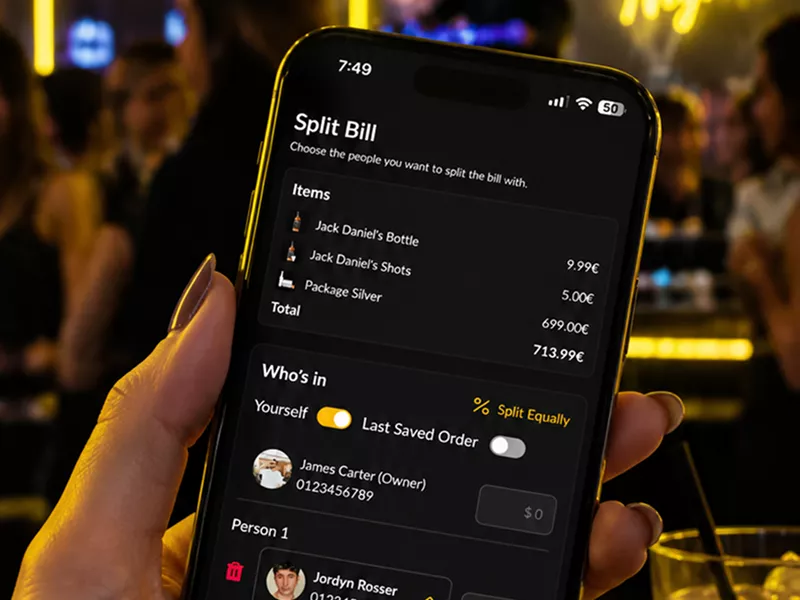 Sip&Pay nightclub ordering platform interface