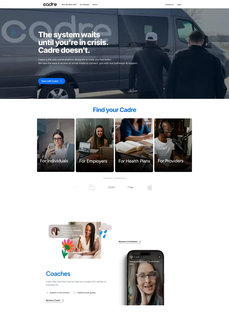 Cadre professional mental health networking platform overview