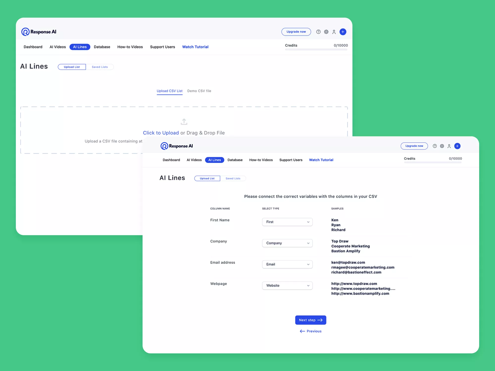 Uploading a CSV of leads to Response AI